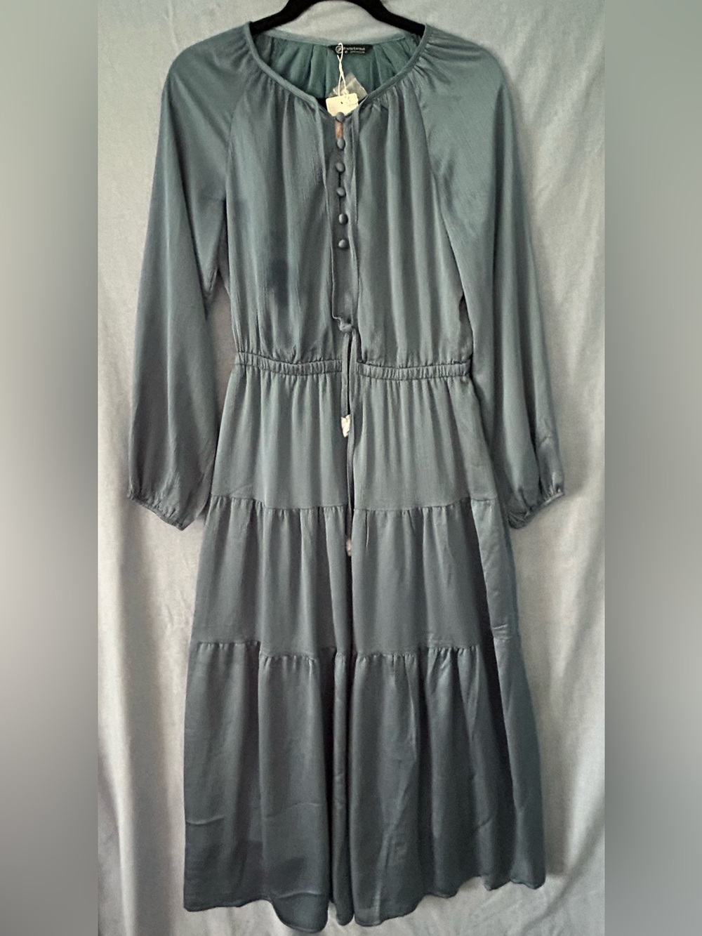 Long Sleeve Tiered Maxi Dress in Slate Blue SZ M